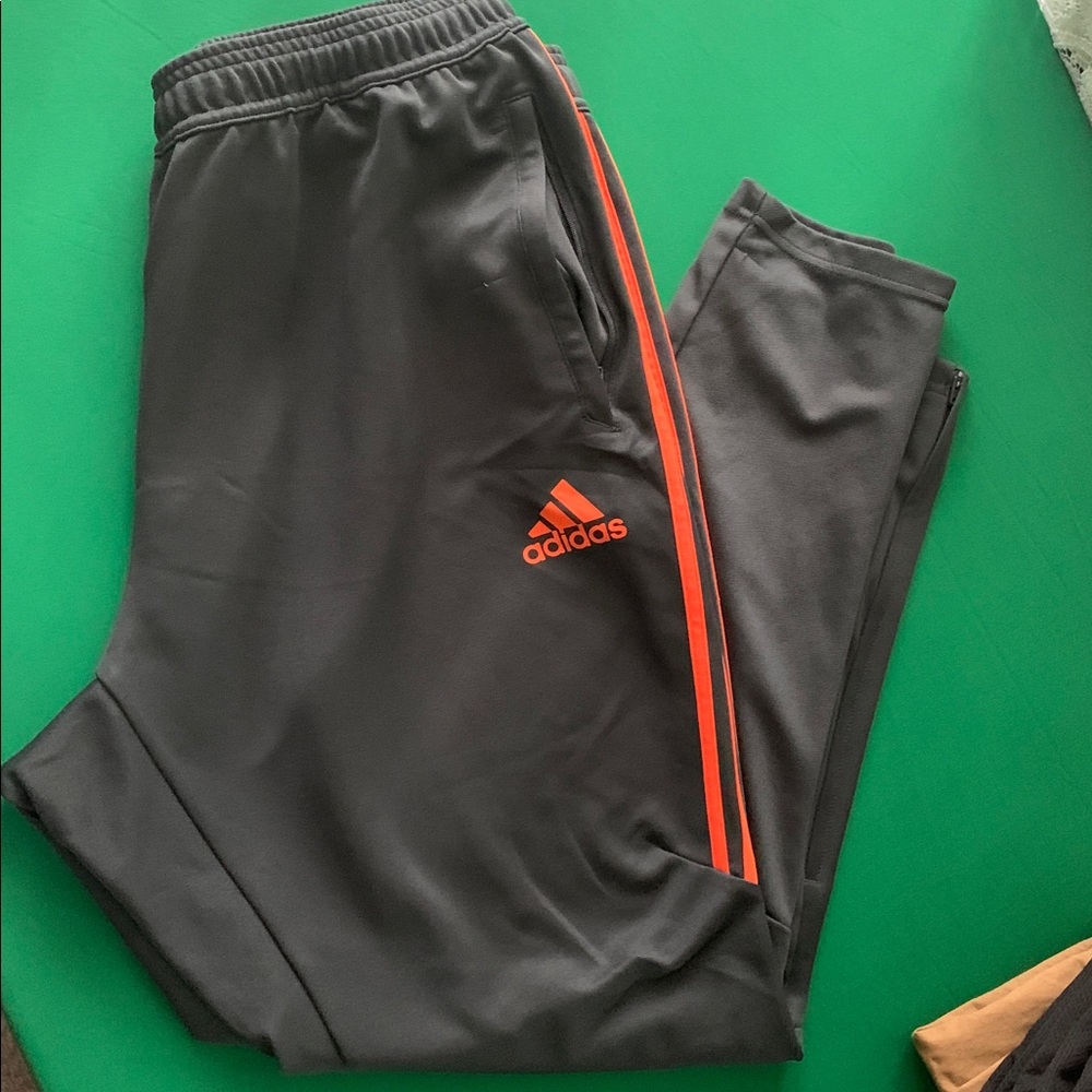 Adidas Charcoal Dark Gray Athletic Track Pants with Orange Accents
